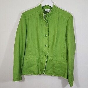 Coldwater Creek women's lime green linen frayed edges blazer size LP